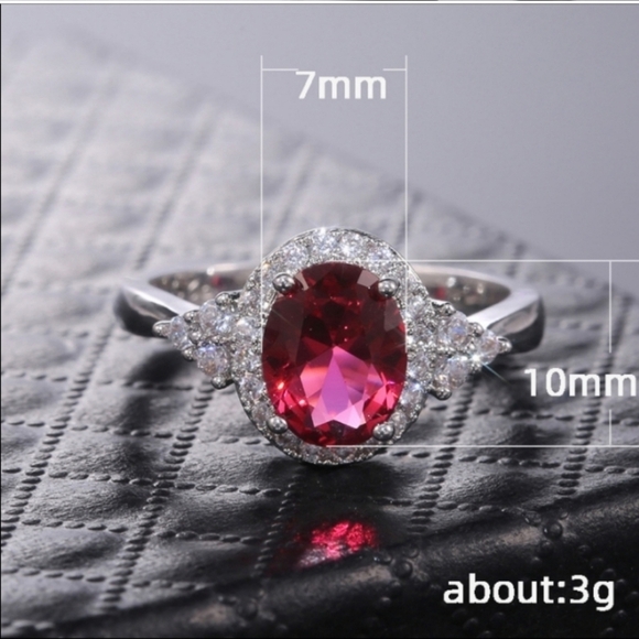 Elegant Oval Simulate Ruby Halo Wedding Ring Gorgeous 925 Silver Engagement Ring - Picture 7 of 7